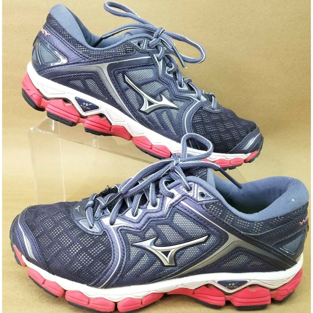 Mizuno Womens Wave Sky Gray/Violet/Silver Running Shoes Size 8